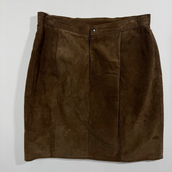 Vintage Suede Leather Mini Pencil Skirt Brown Tan L 13 Western Boho Chic Fall - Picture 8 of 11